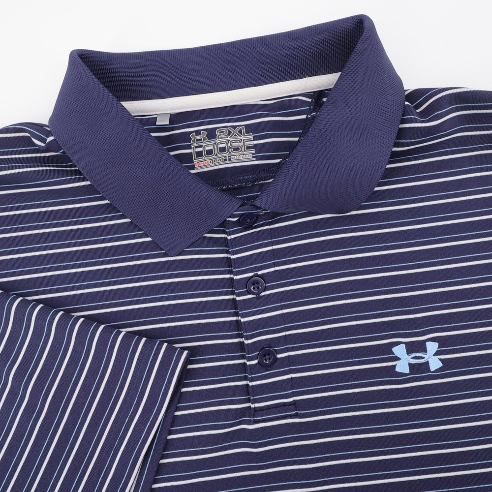 Under Armour HeatGear Striped Polo Navy Blue Short Sleeve Mens 2XL